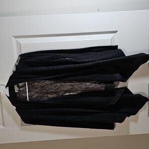 One World Charcoal Long Sleeve Asymetric Lace Back Open Front Cardigan Size M